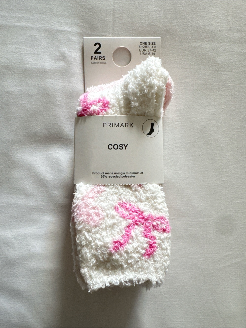 Fuzzy Socks - 2 Pairs Womens cozy socks white & pink bows
